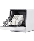 Plug And Play Portable Countertop Dishwasher With Zero Plumbing, Features Built-In Water Tank, open with clean dishes.