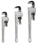 Aluminum Pipe Wrench Set For 10 Inch 14 Inch And 18 Inch Pipes With 1 Inch 2 Inch And Two And A Half Inch Jaw Capacity