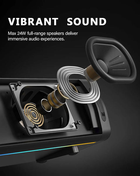 Exploded view of Immersive RGB Gaming Desktop Speakers With 3 Customizable Sound Modes, showcasing speaker components.