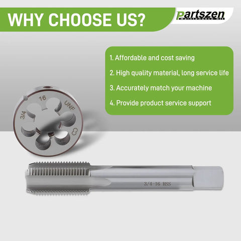 3/4 Inch 16 TPI Right Hand Thread Tap And Die Set UNF HSS High Speed Steel kit with benefits list