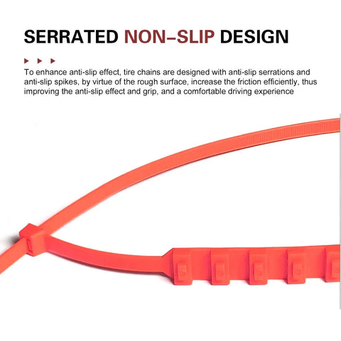 Hella Grippy Nylon Snow Chains For Passenger Car Tires, serrated non-slip design for improved traction on icy roads.