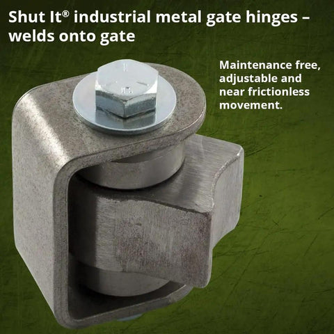Heavy Duty Weld On Gate Hinge With Smooth Swinging Action And Precision Bearings For Heavy Duty Fences And Commercial Gates Built Like A Tank In The Usa Weatherproof Finish Comes As One Piece, close-up view of hinge