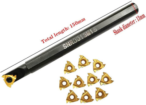 SNR0013M16 CNC Lathe Internal Threading Boring Bar Kit With 11 AG60 Carbide Inserts And T15 Wrench, 150mm Overall Length, 13mm Shank, Right Hand Internal Threading, Pro Grade Tool Holder