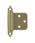 Golden Champagne Variable Overlay Cabinet Hinge With Self Closing Face Mount for kitchen cabinets, side view.