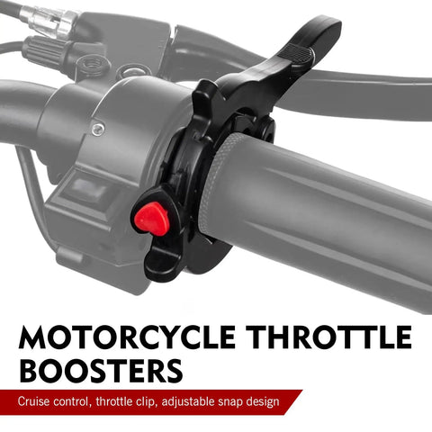 Universal Motorcycle Cruise Control Assist Throttle Booster With Hella Tough Abs Build showing adjustable throttle clip on handlebars.