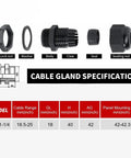 Two Pack 1-1/4 Inch NPT Nylon Cable Glands Waterproof Adjustable 18.5-25mm 0.73-0.98 Inch IP68 Weatherproof Seals With Gaskets For Indoor And Outdoor Electrical Installations And Cable Entry Protection, exploded view