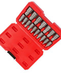 Beefy 17 Piece Screw Extractor Set With Hex Head Remover Tools in red storage case, showing metal construction and varied extractors.
