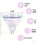 MR16 50W 12V Halogen Light Bulb With GU5.3 Base, 720 Lumens, Dimmable Spotlight For Track Lighting specifications display