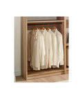 Custom Walk In Closet System With Sturdy Wooden Drawers And Flexible Shelves Modular Wardrobe Organizer featuring hanging rods with white shirts.