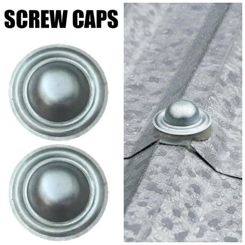 Premium Galvalume Roof Screw Caps To Cover Exposed Hardware Without A Sweat And Deliver A Knockout Waterproof Shield For Outdoor Shingles Patios And Fix Ups on metal roof with water droplets.