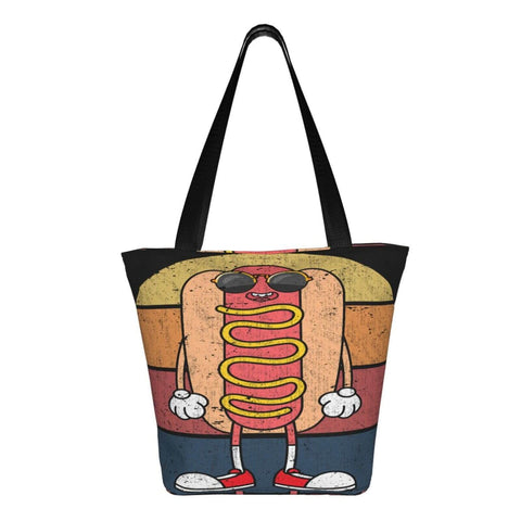 Large Capacity Lightweight Tote Bag For Women With Spacious Interior Everyday Shoulder Handbag For Work Travel Beach And Shopping Durable Polyester Carryall For Easy Organization And All Day Comfort with a colorful hotdog graphic design.