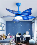 Quiet Ceiling Fan With Built In Light And Remote Control Energy Saving Air Circulator Living Room Bedroom Decor in blue butterfly design