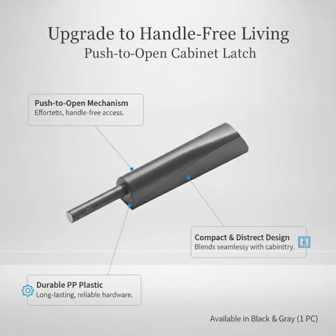 Push To Open Cabinet Latch Handle Free Touch Release For Kitchen Cabinets And Wardrobes Super Slim PP Plastic, side view