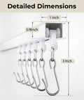 Heavy Duty Ceiling And Wall Mounted Curtain Track Rail System With Roller Hooks For Drapes, White Aluminum Alloy, 3 Ft To 6 Ft Adjustable Length, Room Divider Setup, Easy Install, DIY Friendly. Dimensions shown: 1 in track, 5/8 in height, 3 in hook