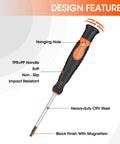 Close-up of a screwdriver from the 126 Piece Magnetic Screwdriver Set With Plastic Organizer For Home Projects A Must Have DIY Tool Kit Built For Quick Fixes And Big Projects Magnetizer Demagnetizer Great Gift For Men And Women showing design features like TPR handle, impact-resistant material, and CRV steel shaft.