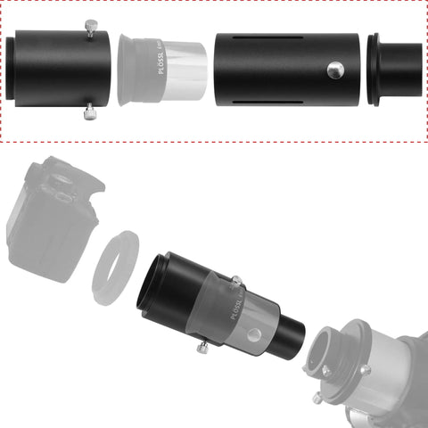 1.25 Inch Extendable Camera Adapter For Prime Focus Or Eyepiece Projection Astrophotography, disassembled view