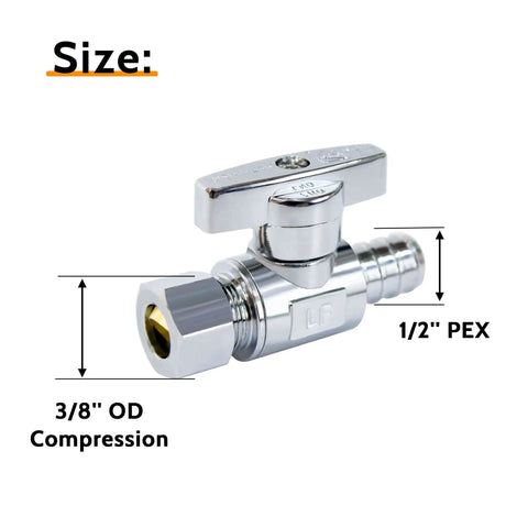 10 Pack One Half Inch PEX To Three Eighths Inch OD Compression Shut Off Valves With Stainless Steel Clamps And Rings Premium Lead Free Brass