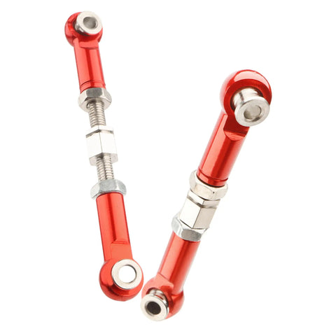 Red aluminum linkage components from the Aluminum Suspension Arms And Steering Knuckle Kit With Shock Tower for RC cars.