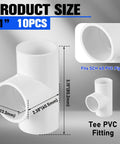 1 Inch PVC Tee Fittings Sch40 3 Way Cross PVC Connectors for DIY Furniture Garden Greenhouse 10 Pack with dimensions