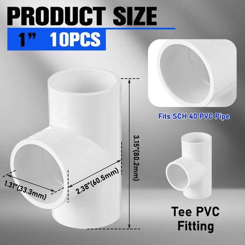 1 Inch PVC Tee Fittings Sch40 3 Way Cross PVC Connectors for DIY Furniture Garden Greenhouse 10 Pack with dimensions