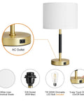 Touch Control Table Lamp Set Of 2 Gold Finish Lamps With Dual USB Ports And AC Outlet, 3 Way Dimmable Modern Nightstand Light