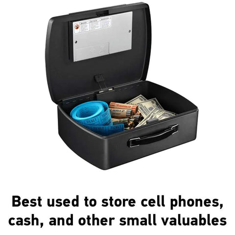 Compact Digital Keypad Safe Box Portable Steel Travel Safe open with cash, tape, handle for money passport small valuables dorm use