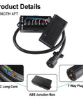 Kick Your Towing Game Up With This Heavy Duty 7 Pin Round Trailer Wiring Harness That Boasts A Four Foot Waterproof Cord And Rugged Inline Junction Box For Smooth RV Travel showing 4ft ABS junction box and 7-way plug.