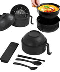 New 3 In 1 Microwave Ramen Cooker Bowl With Lid For Instant Soup Pasta And Rice Maker, featuring a black 32oz bowl and strainer