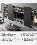 Concealed Sliding Barn Door Hardware Kit With 59.05 Inch Track, installed in living room, showing floating wall mount system