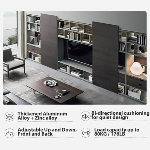 Concealed Sliding Barn Door Hardware Kit With 59.05 Inch Track, installed in living room, showing floating wall mount system