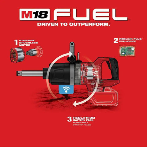 Diagram of 1 Inch Drive D Handle High Torque Impact Wrench With Extended Anvil Bare Tool M18 Fuel No Battery Included features