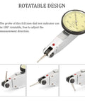 High Precision Dial Indicator With 0 To 0.8mm Range And 0.01mm Resolution Aluminum Pro Grade Gauge Featuring Dovetail Clamp And Storage Case For Mechanical Measurement 32mm Dial Rustproof And Durable in 180° rotatable design.