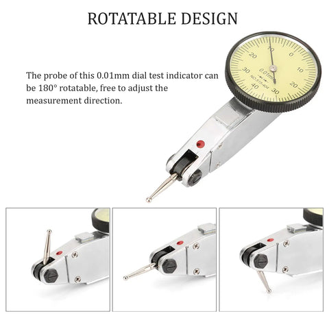 High Precision Dial Indicator With 0 To 0.8mm Range And 0.01mm Resolution Aluminum Pro Grade Gauge Featuring Dovetail Clamp And Storage Case For Mechanical Measurement 32mm Dial Rustproof And Durable in 180° rotatable design.