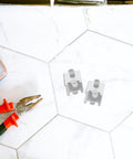 Two stainless steel refrigerator shelf clips set of 8 prevent scratches with brushed finish on white surface
