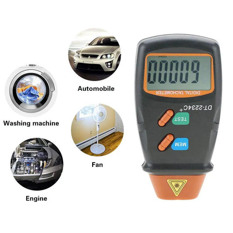 Non Contact Photo Tachometer Handheld Digital LCD RPM Tester With Speed Gun MPH For Small Engines Gearhead Friendly, Wide Range From 2.5 RPM To 99999 RPM, High Resolution 0.1 RPM Or 1 RPM, Accurate Non Contact Tach Meter