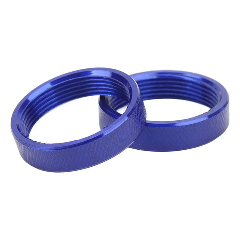 Built Different Heavy Duty 10 Piece Aluminum Alloy Router Template Guide Bushings With Lock Nuts showing two blue aluminum lock nuts.