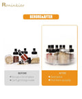 Comparison of cluttered spice jars versus organized in Clear 11 Inch Lazy Susan Organizer with Five Removable Bins Rotating Storage