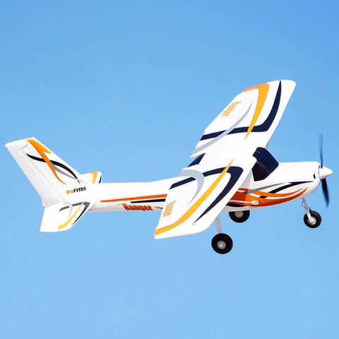 RC Plane Ranger Trainer With 850 Millimeter Wingspan 33.4 Inch 4 Channel Beginner Friendly PNP in flight against blue sky