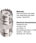 2 Pack UHF Female To Female Coax Connector Adapters For PL259 And SO239 Compatibility 50 Ohm Brass Nickel Plated With PTFE Insulator