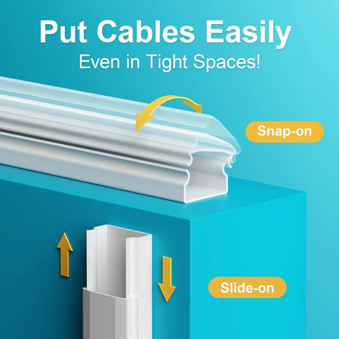 Image showing Cord Hider Kit For Wall Mounted TV Cables White Easy Cable Management Concealer Snap-on and Slide-on installation.