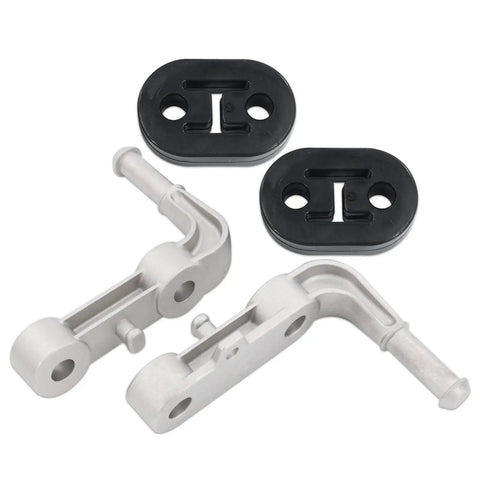 Premium Heavy Duty Exhaust Muffler Bracket Hanger Kit With Rubber Isolator Mount Assembly For Ram 1500 Trucks Years 2019 Through 2025 Durable Left And Right Side Metal Alloy Build Fits Your Ride Like A Dream Today., black rubber isolator mounts with silver metal alloy exhaust hanger brackets