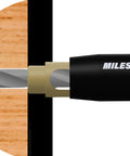 Milescraft 2312 5mm shelf-pin drill bit with black handle drilling shelf pin holes in wood