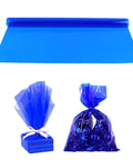 20 Pieces Transparent Candy Color Floral Wrapping Paper Blue Bouquet Packaging For Gift Wrapping And DIY Crafts shown in roll and wrap
