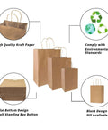 Kraft Paper Gift Bags With Handles 120 Pack Assorted Sizes Small Medium Large For Weddings Birthdays Parties and Retail inside badges around features