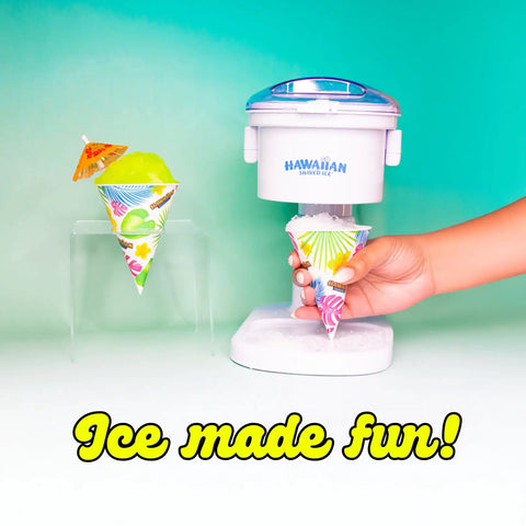 Electric Countertop Snow Cone Maker For Summer Hangouts Hella Awesome Slushie Machine creating fluffy shaved ice cones.