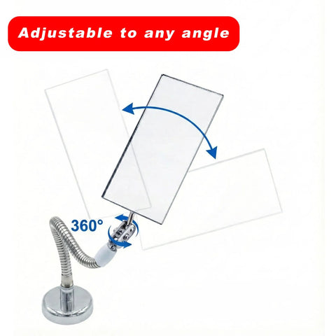 360 Degree Swivel Inspection Mirror With Adjustable Head And Telescoping Reach For Mechanics And Auto Pros Great For Tight Spots And Blind Corners In The Garage, showing adjustable angle and swivel feature.