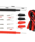 Digital Multimeter Probe Kit With 16 Piece Needle Tip Probes Insulated Clips And Test Pens For 4mm Meters In Card Slot 1000V Rated Versatile Measurement Accessory Kit displayed with red and black probes and cables.