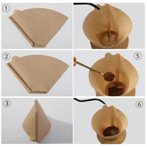 Rock Solid Pack Of Unbleached Number Four Cone Coffee Filter Papers 200 Count preparation steps for brewing coffee.