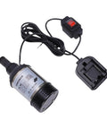 Badass Cordless Submersible Sump Pump With Brushless Motor And Rechargeable Battery Setup, compact design with power switch and battery clip.