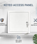 Heavy Duty Aluminum Access Panel For Drywall With Key Lock displayed with key lock security and easy installation features.